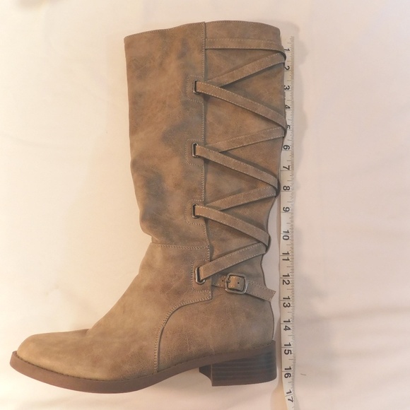 Taupe Knee-High Boots with Criss-Cross Strap Detail – Women’s Size 8 - Picture 5 of 6